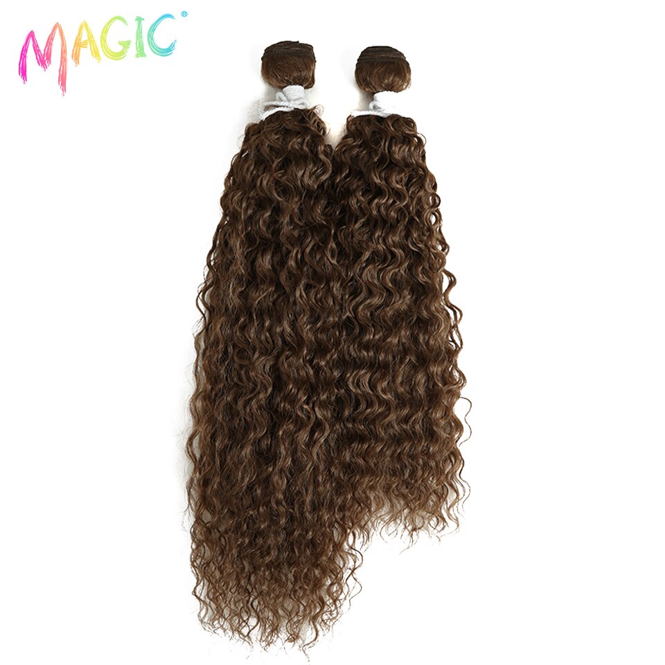 Magic-extensiones de pelo rizado de 18 y 22 pulgadas, mechones de pelo Artificial sintético, Color marrón, accesorios para el cabello, 2 uds.