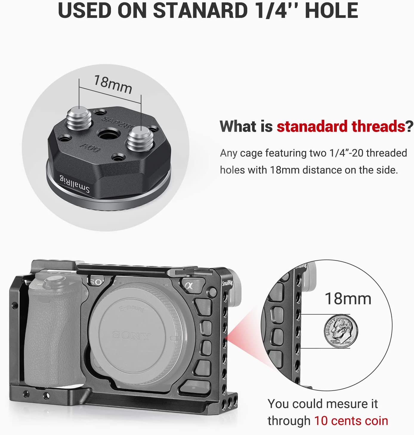 SmallRig Arri Standard Rosette Bolt-On Mount (M6 Thread) for Rosette Side Handle Monitor Holder Attach for Camera Cage 2804