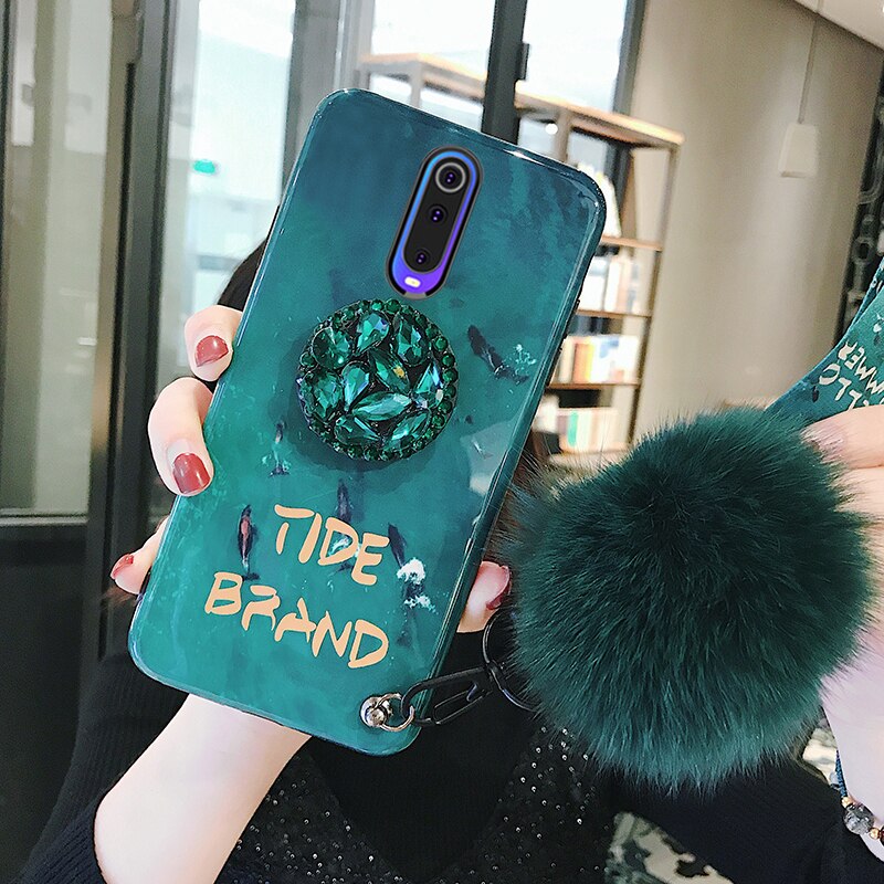 For VIVO V17 Indian Version V15 V11 Pro V11i V9 V5 V5s V7 Plus Case Rhinestone Holder Blue Light Soft Back Cover with Hairball: V9