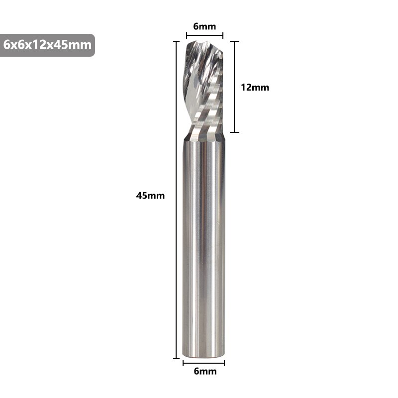 Single Flute End Mill Tungsten Carbide Milling Cutter 4-6mm Shank Router Bit For Aluminum Cutter Drill Bit Spiral Router Bits: 6x6x12x45
