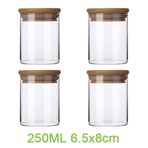 Multi-specifikation glas opbevaring flasker krukker med bambus låg te kaffebønner slik krukke glas boks beholder køkken kan: 250ml 6.5 x 8cm 4 stk