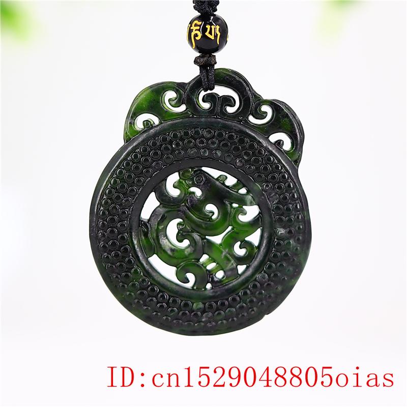 Jade Schrift Hanger Ketting Gesneden Natuurlijke Zwart Groen Amulet Chinese Mode Sieraden Charm