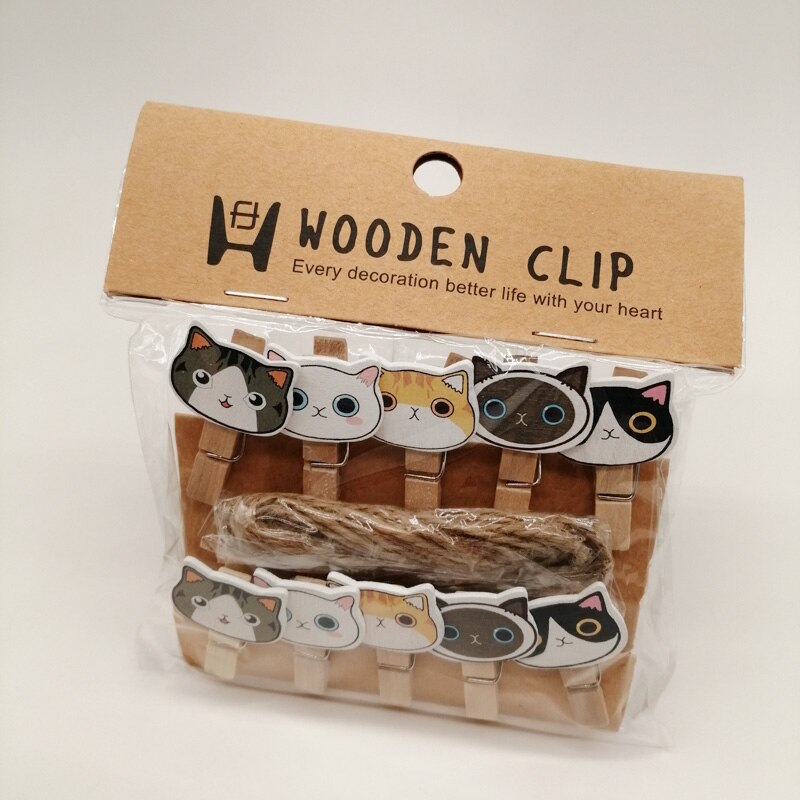 10pcs/bags Clothes Clip Wooden Clips 35mm Decoration Craft Natural Pegs Mini Clothespin Wooden Clip for Clothes Hair Accessories: Cat