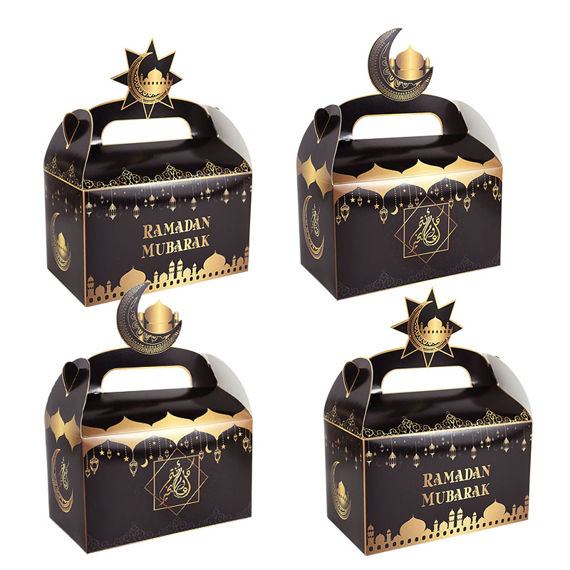 4Pcs Eid Mubarak Draagbare Handvat Papier Taartdoos Dessert Chocolade Cookie Verpakking Ramadan Moslim Eid Feestartikelen: Z02-4pcs
