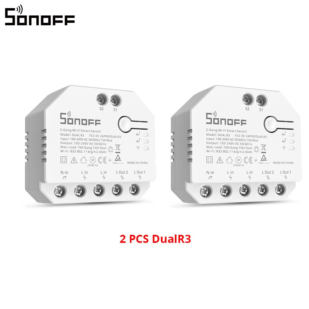 Itead SONOFF DualR3 2 Gang Dual Relay Module Wifi DIY MINI Smart Switch Power Metering eWeLink Control Alexa Google Smart Home: 2PCS DualR3