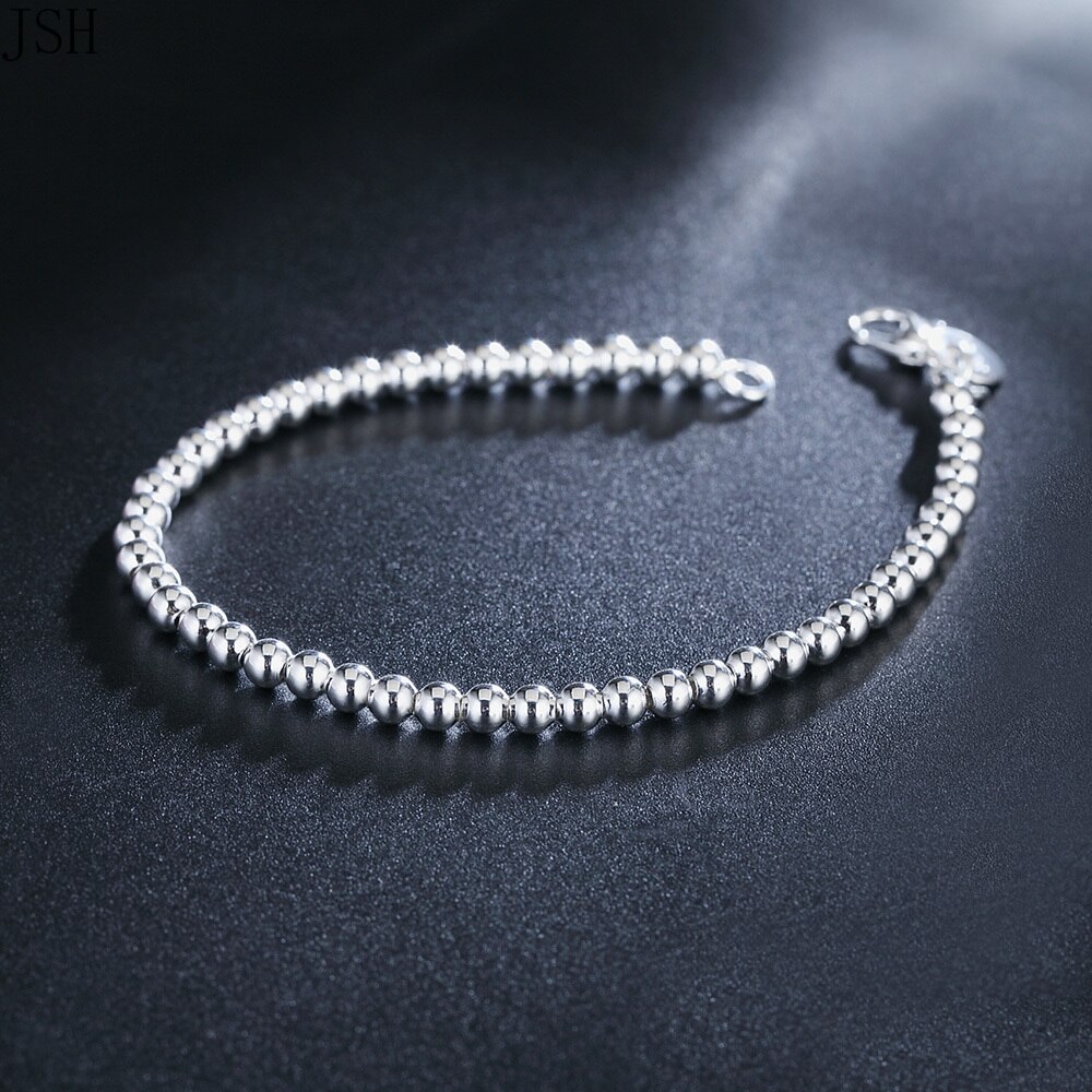 for women Silver color 4mm beads Gold color Chain bracelet cute wedding party lady charm jewelry birthday LH021