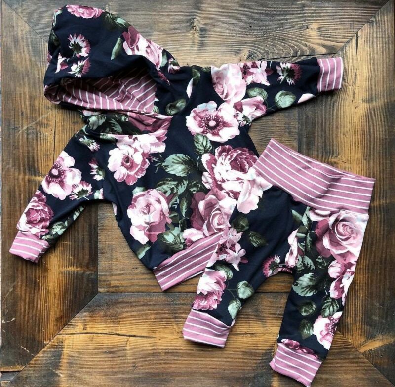 Pudcoco toddler baby drenge piger blomst hætteklædte toppe t-shirt bukser leggings outfit sæt support