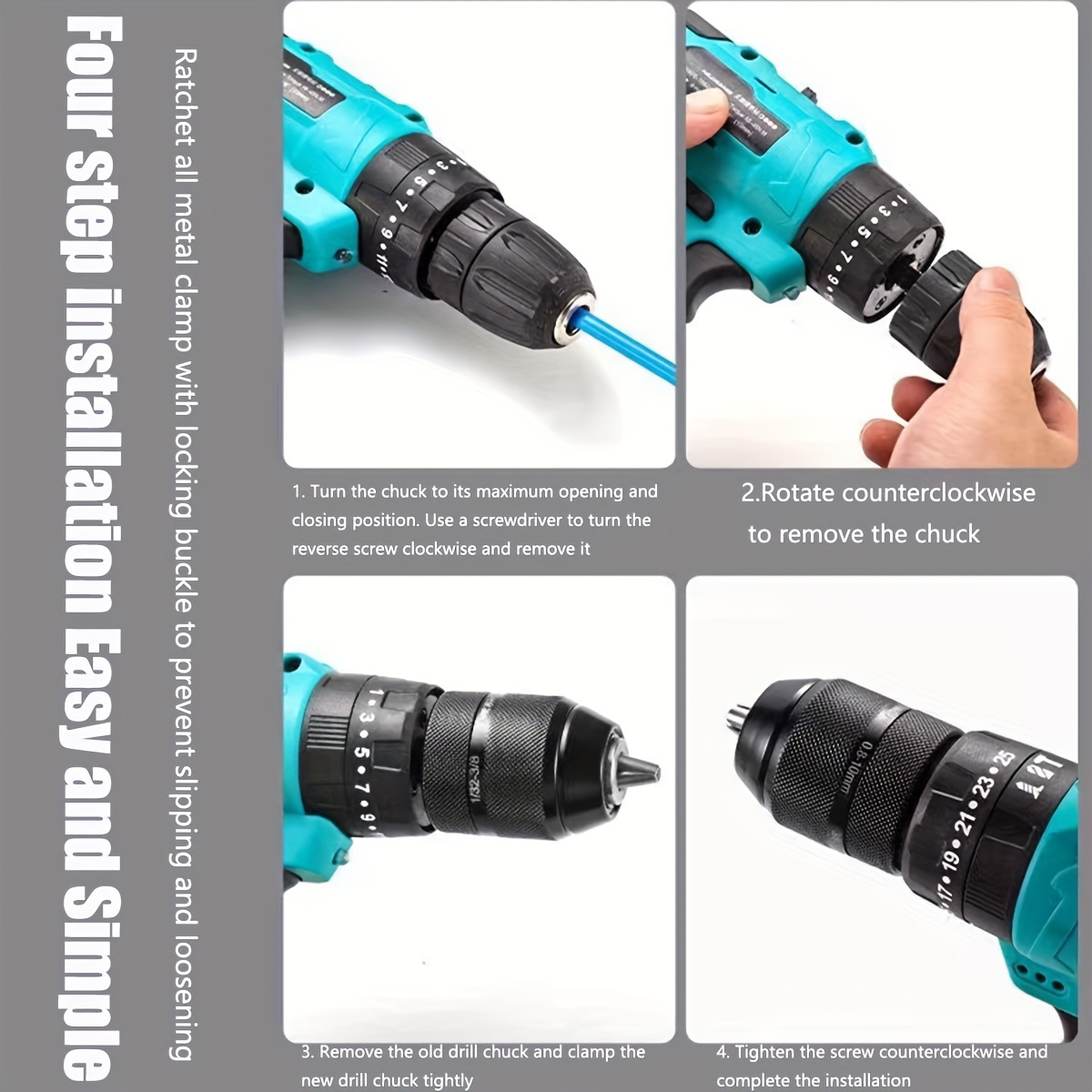 Mandrino autoserrante da 3/8 " 1/2 (0.8-10mm,1.5-13mm) , mandrino autoserrante universale in metallo con filettatura di ricambio per trapano elettrico manuale