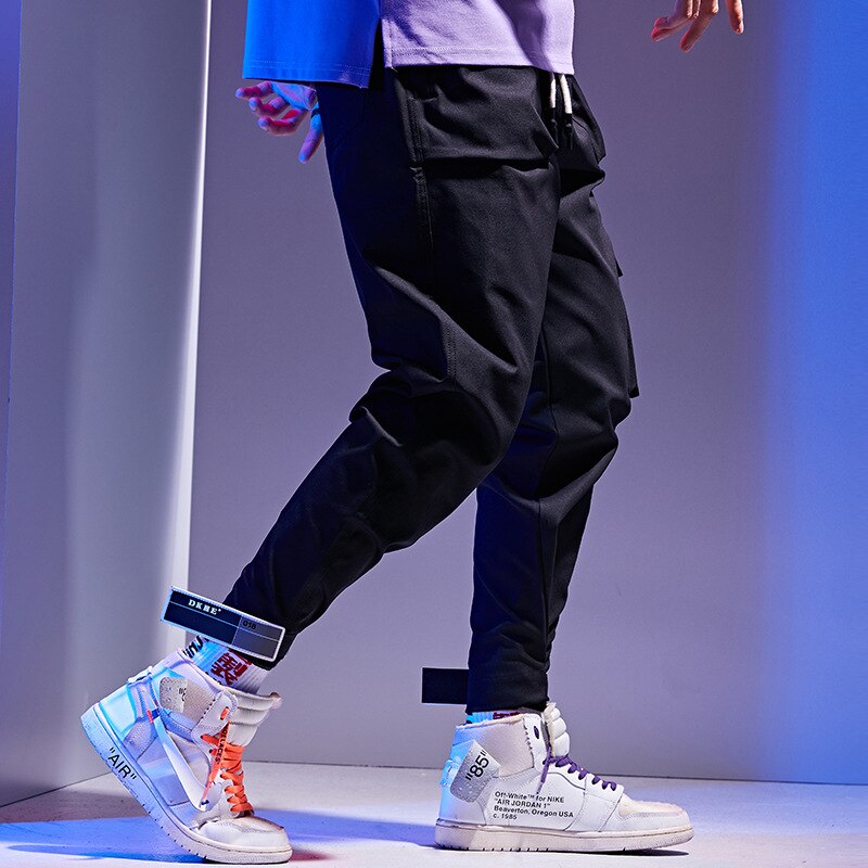 Mænd rød elastisk talje haremsbukser mænd streetwear punk hip hop fritidsbukser joggers mænd dansende bukser joggingbukser  wg244: Sort / 4xl