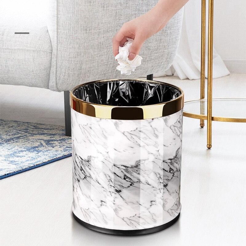 Cubo de basura con patrón de mármol, papelera de 10L, diámetro de 23Cm, altura de 27Cm, para sala de estar, baño, cocina