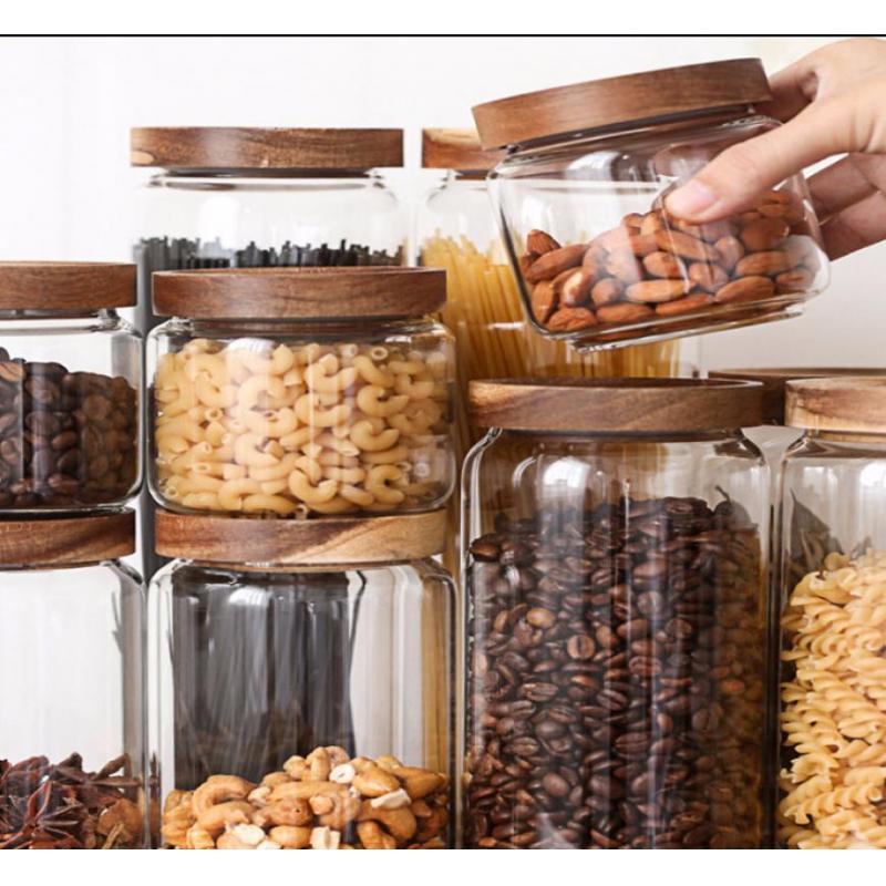 Bouteilles de rangement en verre avec couvercle | Bocal de rangement des aliments pour la cuisine, bocaux à épices maçon, boîte de rangement des bonbons, boîte de rangement pour la cuisine