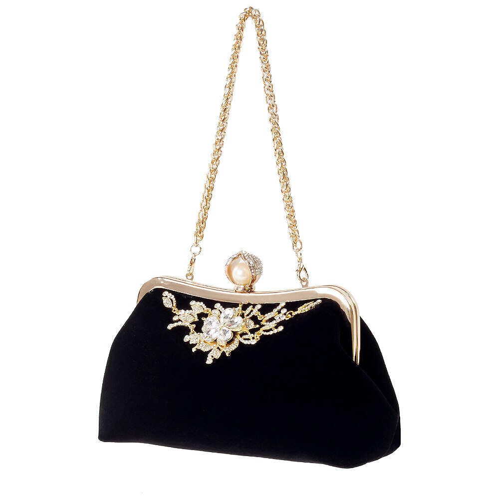 Weibliche Diamant Perle Handtasche Vintage Kristall Blume Abend Tasche Hochzeit Party Braut Kupplung Tasche Geldbörse: Black