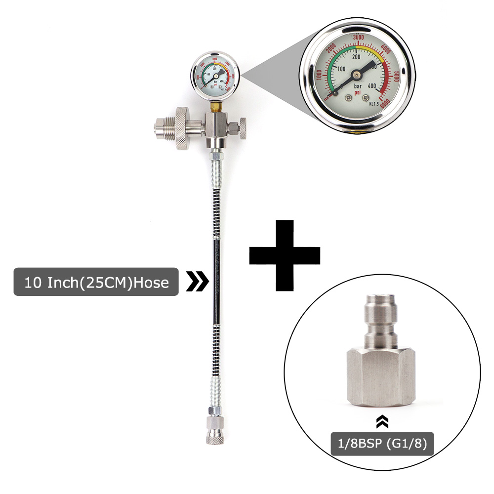 Estación de llenado DIN para buceo, conector G5/8, adaptador de carga, botella grande a botella pequeña con válvula de purga de distribución, ajuste rápido: Caqui oscuro