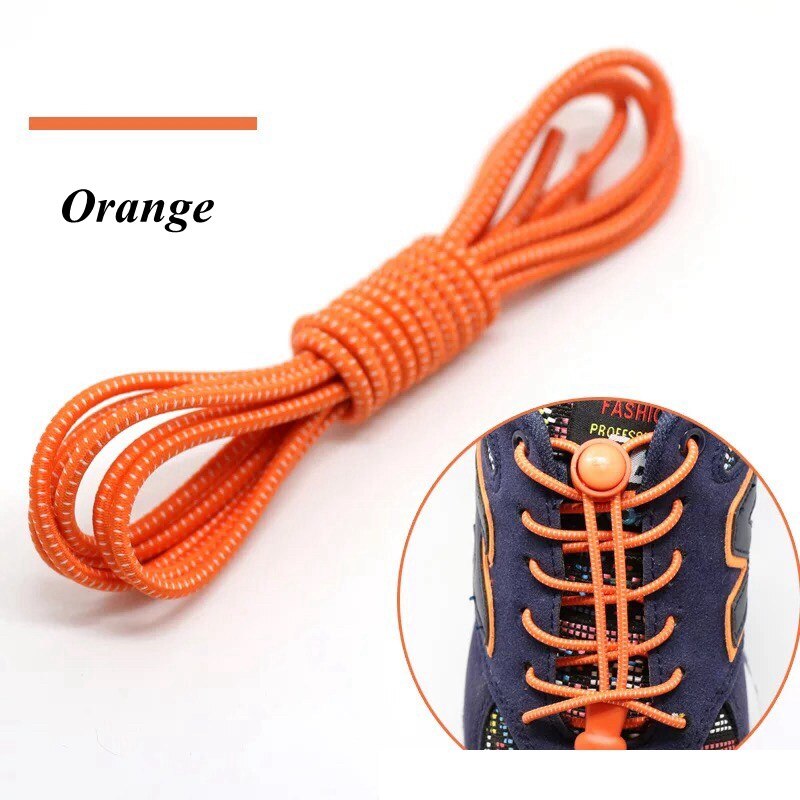 1 Paar Elastische Veters Ronde Locking No Tie Schoenveters Kids Adult Quick Lui Veters Rubber Sneakers Schoenveter 22 Kleuren: Oranje