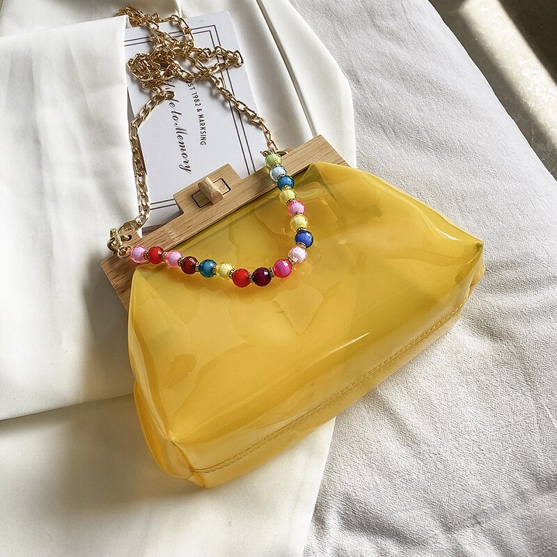 Transparent Jelly Tote bag Summer High PVC Women's Handbag Chain Shoulder Messenger Bag Travel Bag: 25 CM Yellow