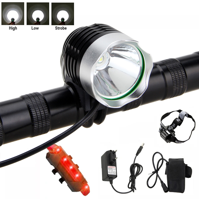 Front Bike Headlight LED Bicycle Lamp Headlight 3 Switch Modes Head Torch with Battery Pack+Headband +Safety Taillight: green