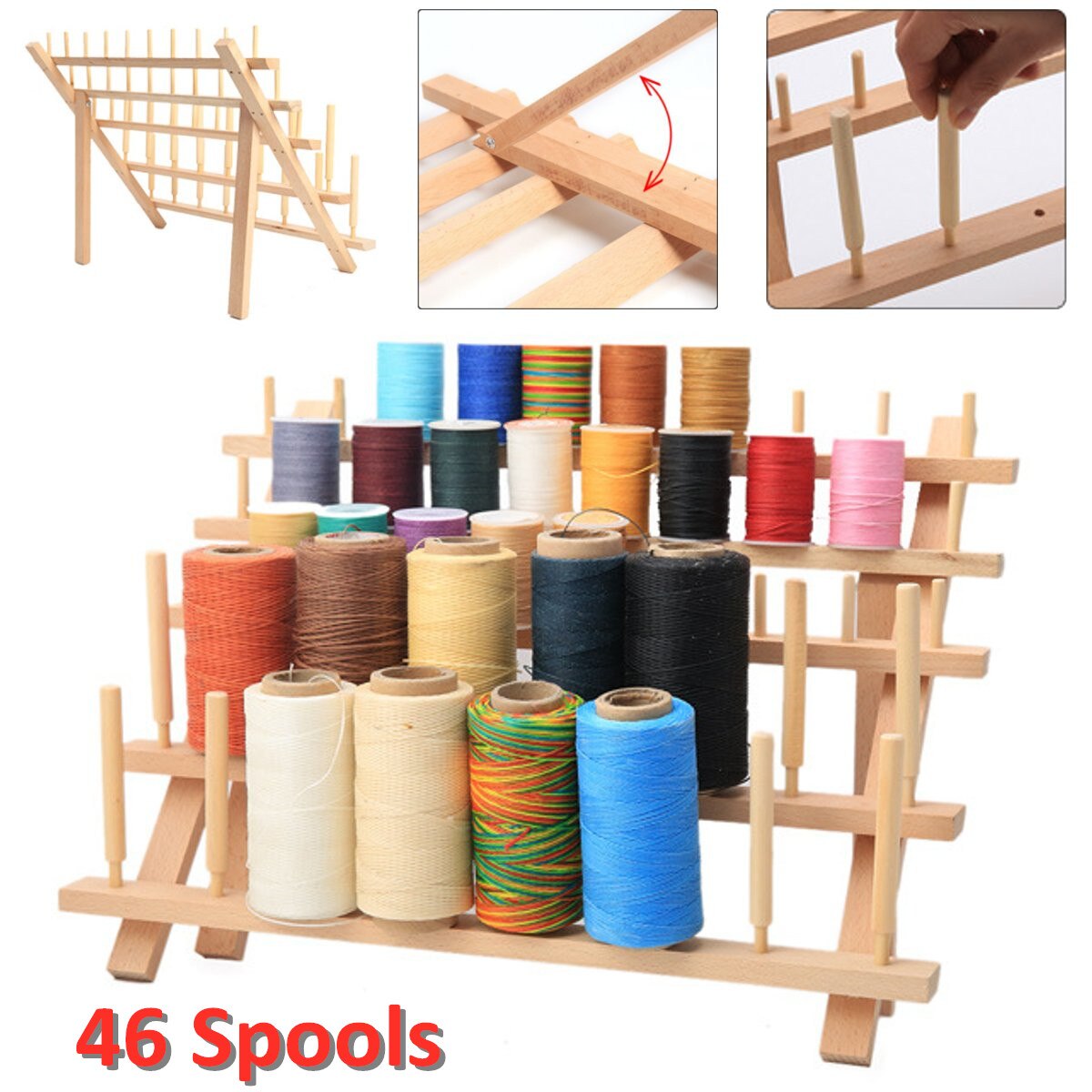 Folding Hanging Wooden Thread Spool Sewing Organizer Tailor Thread Holder Stand Sewing Lines Storage Rack Embroidery