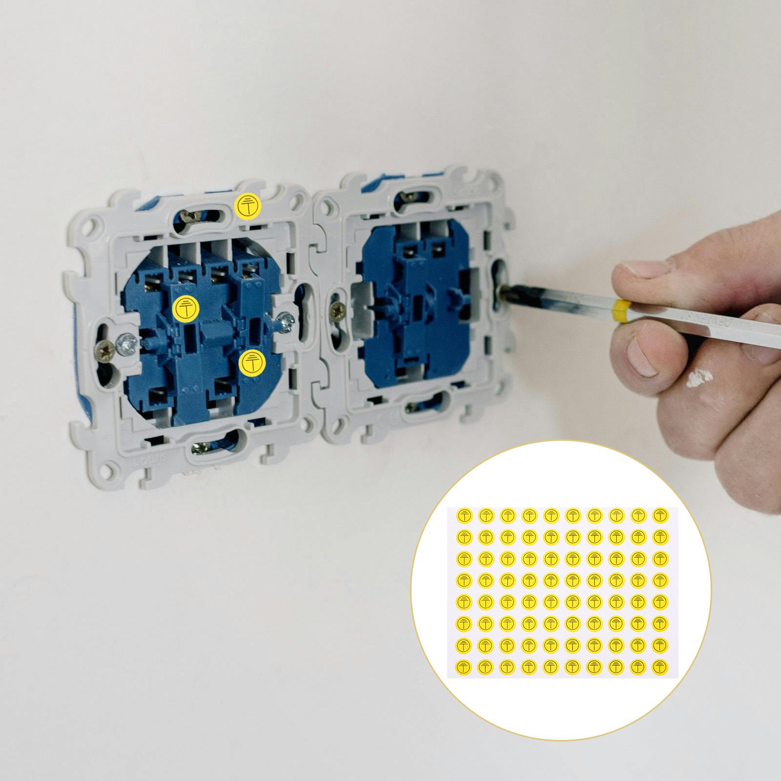 800 Pcs Ground Symbol Stickers 10mm Circular Electrical Warning Labels for Power Safety Mechanic Signs Grounding Tags