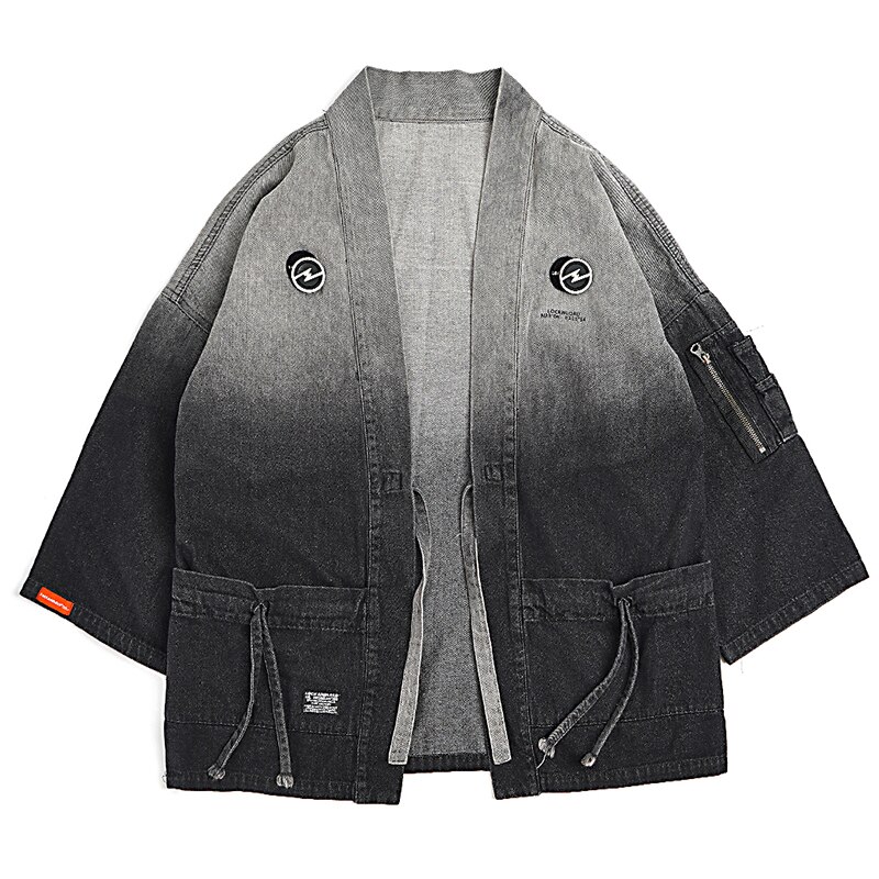 Mirecoo Men Denim kimono Jacket Gradient Open Stitch Jacket Men Windbreaker High Street Hip Hop Men Coat Clothing Autumn: L