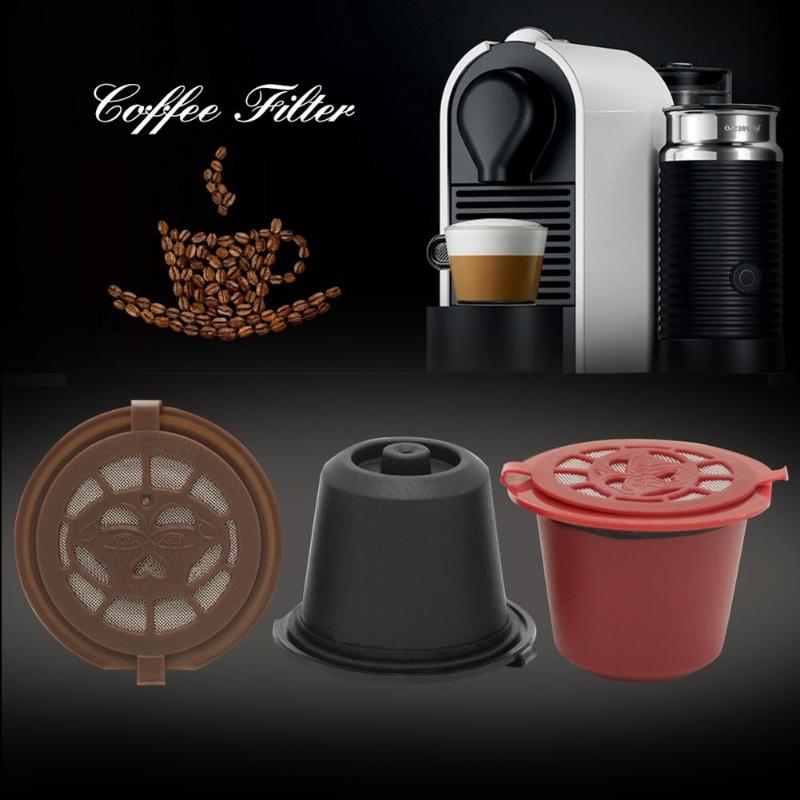 3pcs Refillable Reusable Coffee Capsule Filters for Nespresso Coffee Machine with Brush Spoon
