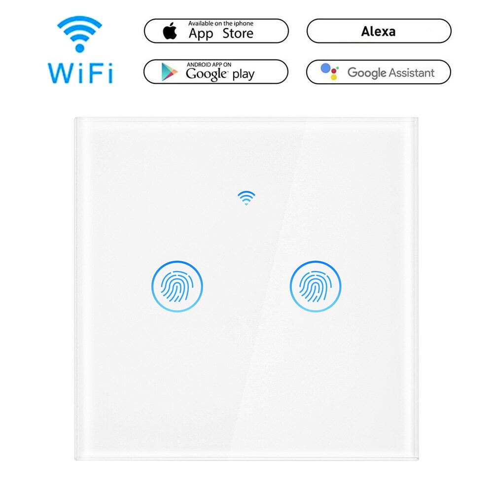 Szaoju EU Smart Light Switch Wall Touch Switch 1 Gang 1 Way Smart Home Support Alexa Google Home Assistant IFTTT For Android: WiFi white two
