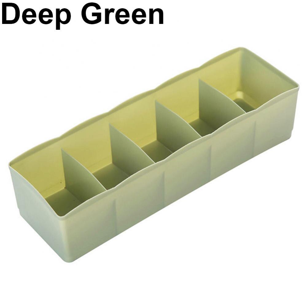 5 Cells Plastic Storage Box Tie Bra Socks Drawer Cosmetic Divider Tidy Organizer: Deep Green
