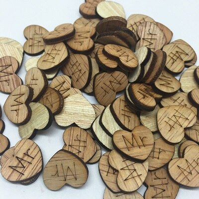 Embellissements de mariage en bois, Toppers en forme de cœur, en papier, pour carte, Scrapbooking, confettis en bois Vintage, 200 pièces, 15mm: Mr