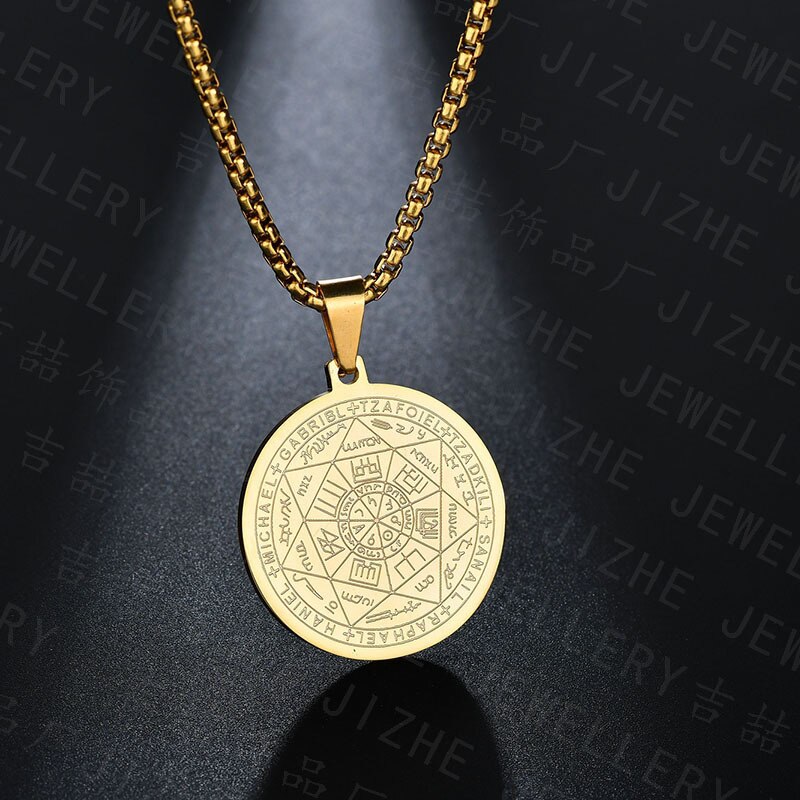 Pentagramm Halskette Sieben Erzengel Amulett Schutz Pentagramm Anhänger Halsketten für Frauen Männer Trend Edelstahl Schmuck