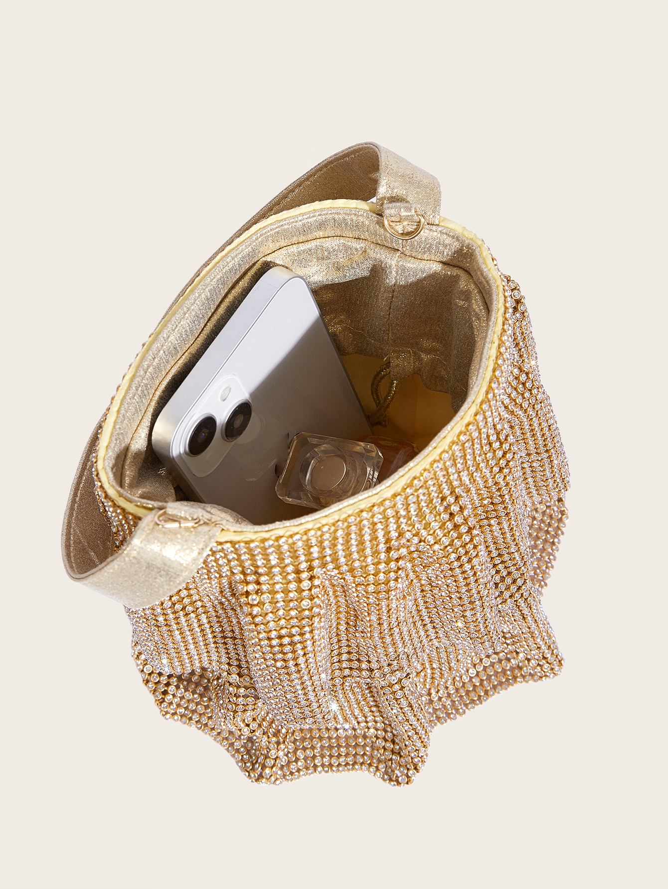 Luxe Avondtas Sprankelende Strass Party Tas Voor Dames Modieuze Gouden Handtas Met Trekkoord Schoudertas