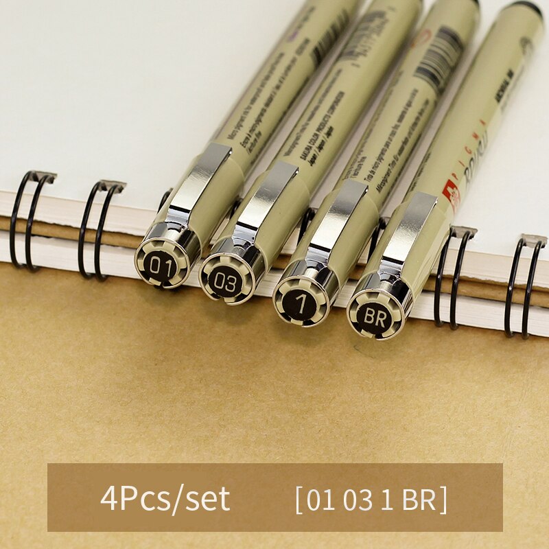 Sakura Pigma Micron Porous-Point Pens Waterproof Brush Pen Set Needle Drawing Pen Comic Hand-painted Water-based Hook Line Pen: 4Pcs