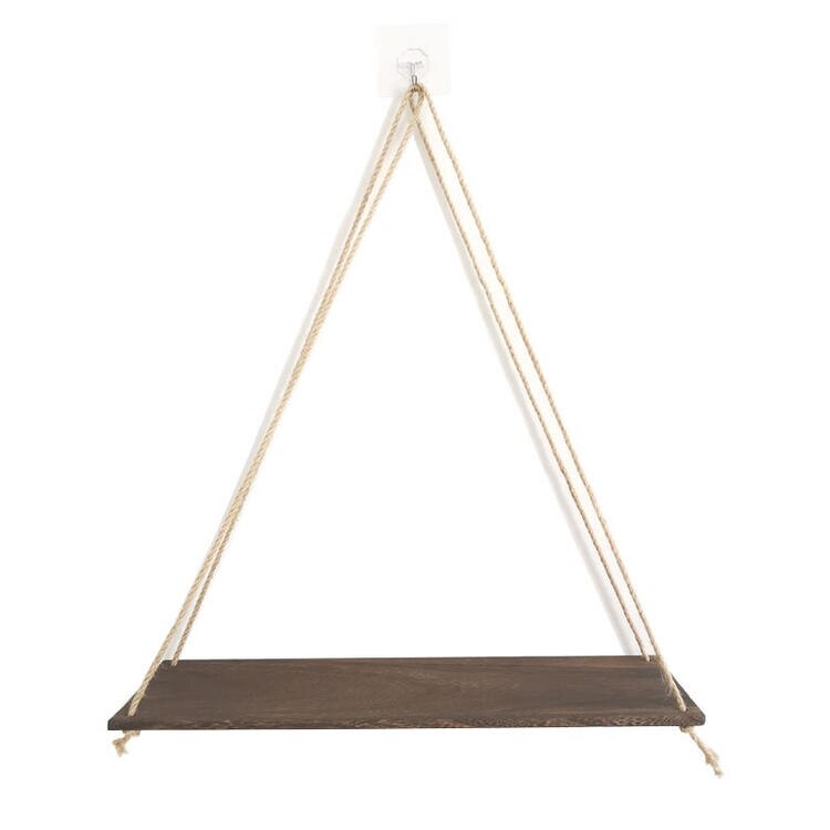 Flower Pot Sling Hanging Hook Wall Plank Ornaments Hanging Basket wooden Storage Stand Nordic Wall Swing Shelf Wood: Charcoal Color L
