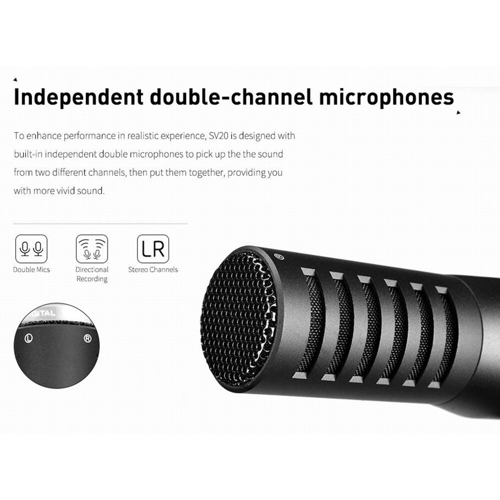 Comica CVM-SV20-Sistema de micrófono para cámara DSLR, , totalmente de Metal, estéreo, para teléfono inteligente