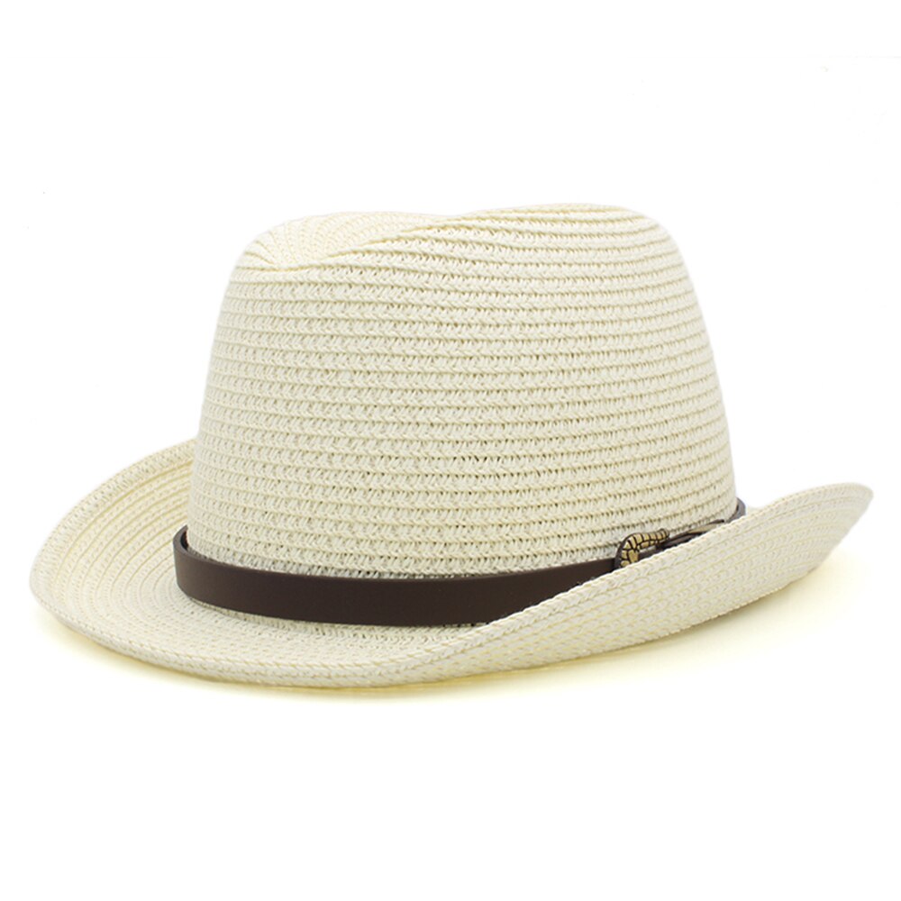 Sombreros clásicos de paja para hombre y mujer, sombrero de paja clásico Retro Para hombre y mujer, sombrero Fedora con banda de lazo, Trilby, Jazz, talla ajustable M-L 7 1/8-7 3/8: Marfíl