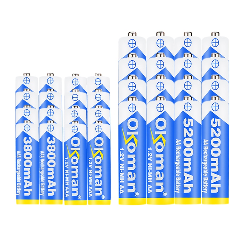 Okoman High capacity 5200mAh NI MH AA Rechargeable Batteries+AAA battery 3800 mAh Rechageable battery NI-MH 1.2 V AAA battery
