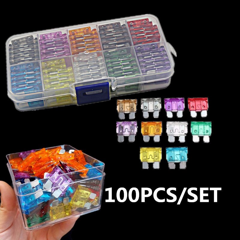 Kit de fusibles de coche para camión, hoja media 2A-35A, hojas cuadradas, seguro de fusible, inserto el seguro de lámpara de xenón, 100 Uds.