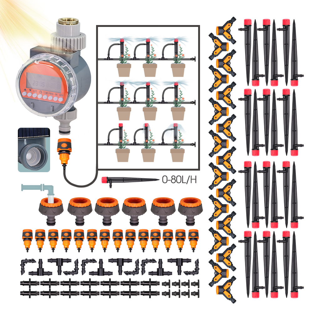 Zonne-Energie Watertimer Aangesloten Op 1/4 "Slang Irrigatie Systeem Programmeerbare Slang Sprinkler Digitale Controller Kogelklep Buiten Wat