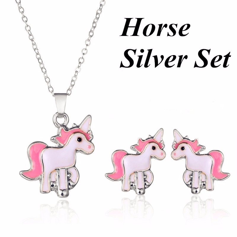 3 teile/satz Einhorn Schmuck Sets Nette Ohrringe Halsketten für Frauen Mädchen Tier Dekorationen Kits Hochzeit Party