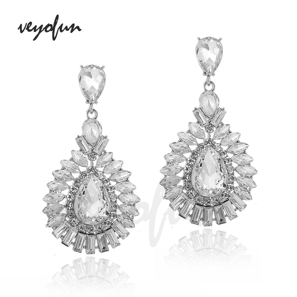 Veyofun-pendientes colgantes de cristal clásicos para mujer, joyería nupcial, hipérbola, ,: white