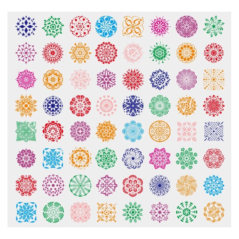 1 Set 64 Stijlen Mandala Dot Schilderen Templates Stencils Voor Diy Rock Plakboek 23GD