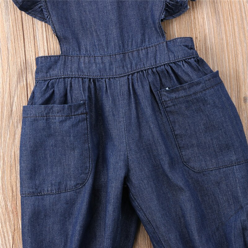 Emmababy 1-6Y Kinderen Baby Jongen Meisje Denim Ruches Romper meisjes mouwloze Zomer solid Rompertjes Jumpsuit Outfits kleding