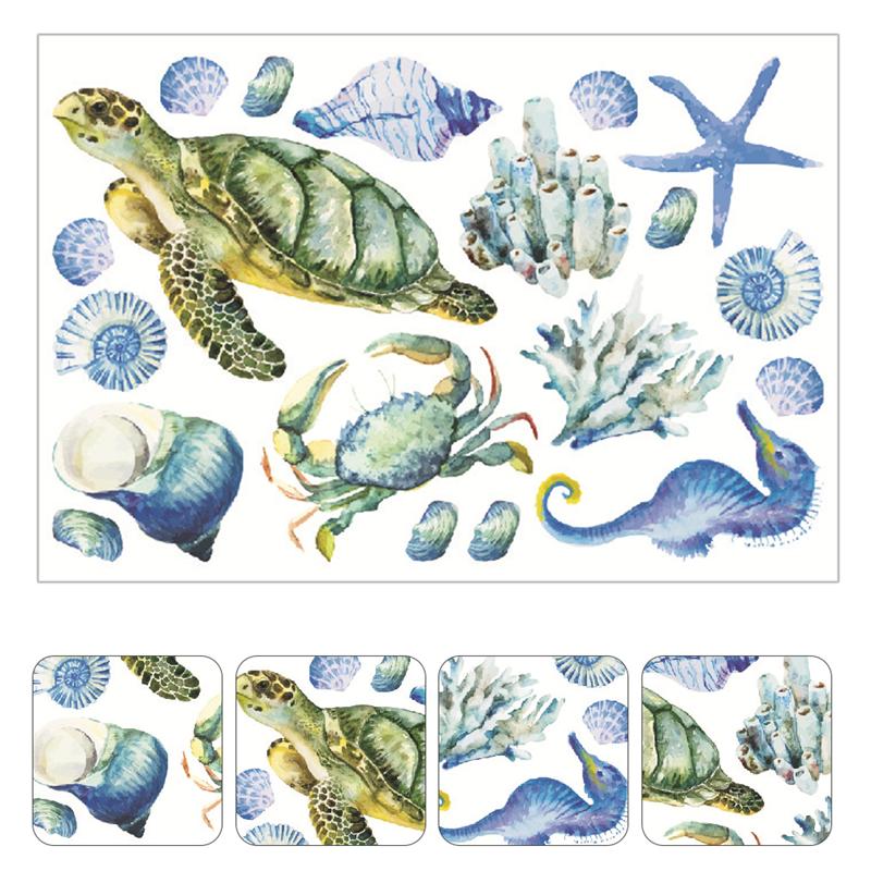 1Pc Sea World Pattern Wall Clings Lovely Fish Turtle Self-adhesive Wall Stickers: A