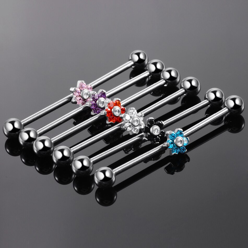 SWANJO 1PC 14G G23 Titanium Industrial Piercings Industrial Barbell Gem Top Removable Earrings Tragus Ear Gauge Body Jewelry