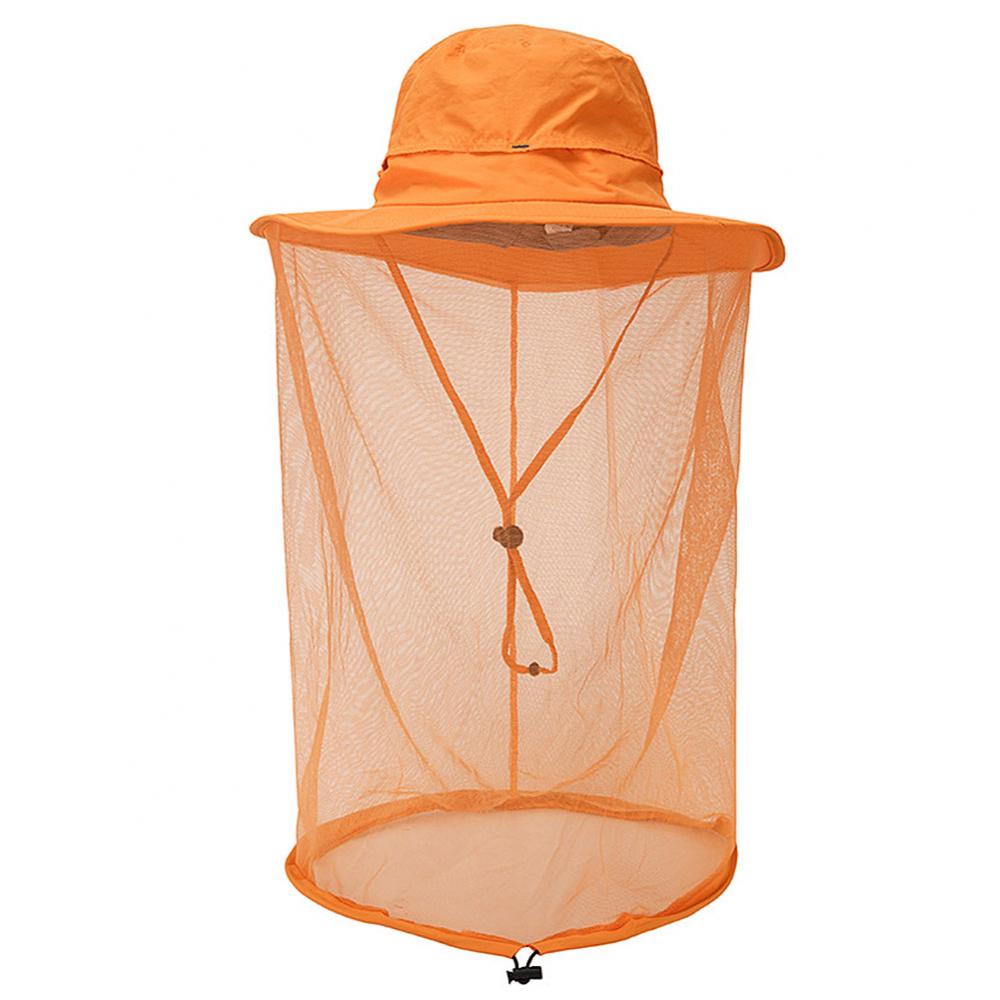 Sombrero de apicultura Unisex, malla mosquitera, máscara de red antimosquitos, antiinsectos, cabeza, máscara de protección facial, gorra de pesca al aire libre: Naranja