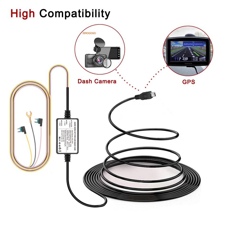 Zerogogo hardwire kit 12v to 5v hardwire voor dashcam auto adapterkabel voor dvr opladen voor dashcam draad voor dvr met acc