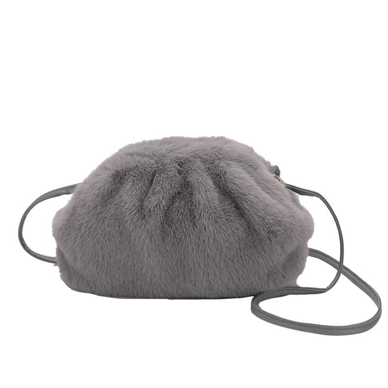 Damestas pluis kreuk wolkentas winter herfst pure kleur dames slingbag: Grijs