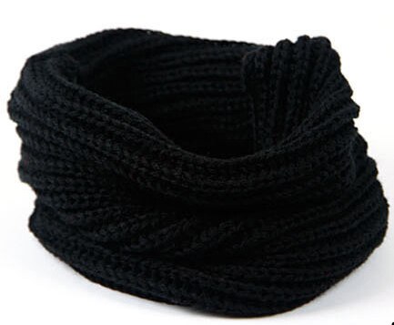 YSDNCHI Winter Ring Knitting Unisex Wool Neck Warmer Winter Scarves Women Pure Color Collar Keep Warm Elasticity Scarf: W082 Black