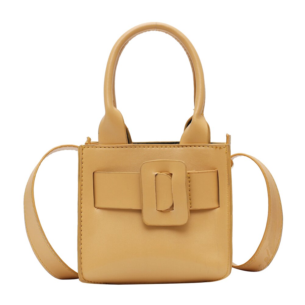 Frauen PU Leder Schulter Crossbody Totes Taschen Damen Mini fest Farbe Bote oben-handhaben Handtasche: Gelb