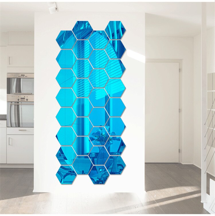 12 pièces/ensemble 3D hexagone acrylique miroir Stickers muraux décor à la maison salon décoration bricolage or miroir Art autocollant mural pour chambre d'enfants