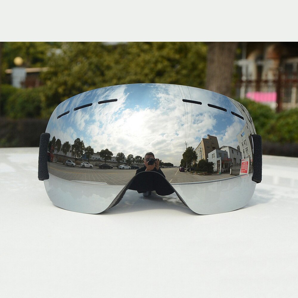 Skibrillen sneeuwbrillen voor mannen en vrouwen volwassen bergbeklimmen anti-condens en zandbestendig buitensport grote bolvormige glazen: Zilver