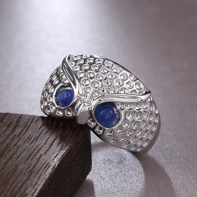 Smykker til kvinder søde ugleformede dyr blå krystalringe engagement bryllup damer fest